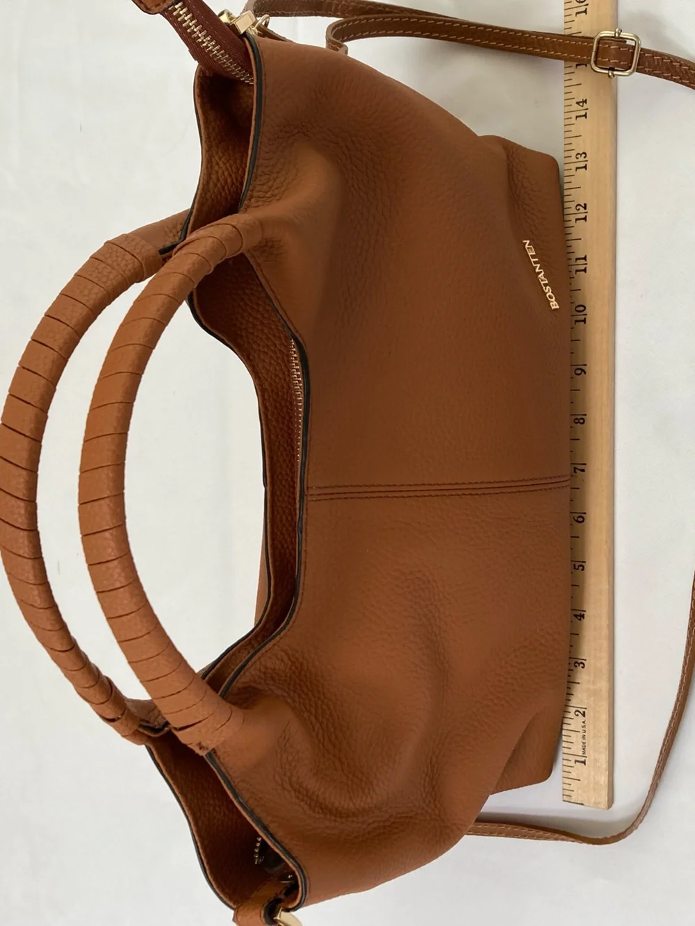 Bostanten Brown Leather Top-Handle Hobo Tote & Crossbody Bag